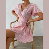 Floral Flutter Sleeve Wrap Mini Dress