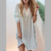 Full Size Side Slit Roll-Tab Sleeve Mini Shirt Dress Plus Size