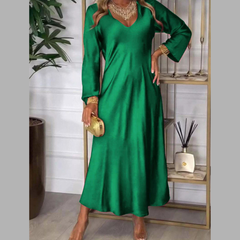 Full Size V-Neck Long Sleeve Midi Dress Plus Size
