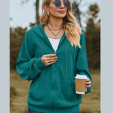 Drawstring Zip Up Dropped Shoulder Hoodie