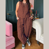 Lovelet Plaid Round Neck Sleeveless Top and Pants Set