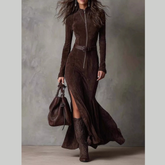 Full Size Slit Zipper Front Maxi Dress Plus Size