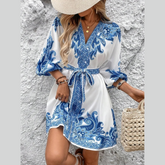 Paisley V-Neck 3/4 Sleeve Mini Dress