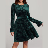 Tied Flower Print Round Neck Flounce Sleeve Dress