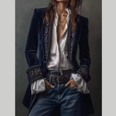 Embroidered Velvet Long Sleeve Outerwear