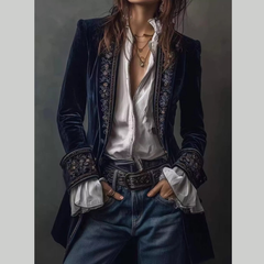 Embroidered Velvet Long Sleeve Outerwear