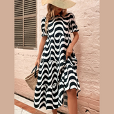 Wavy Striped Round Neck Short Sleeve Dress