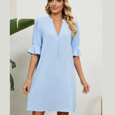 Notched Flounce Sleeve Mini Dress