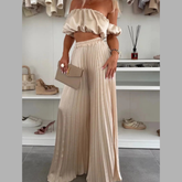 Off-Shoulder Top and Pleated Pants Set
