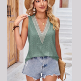 Eyelet V-Neck Wide Strap Tank