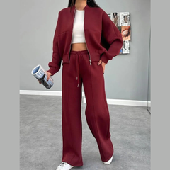 Baseball Collar Zip Up Outerwear and Drawstring Pants Set