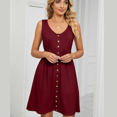 Buttoned Wide Strap Mini Dress