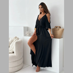 Tied Shoulder Slit Maxi Dress