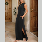 Full Size Slit Round Neck Sleeveless Maxi Tank Dress Plus Size
