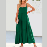Full Size Ruched Tiered Spaghetti Strap Dress