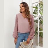 Swiss Dot Balloon Sleeve Blouse