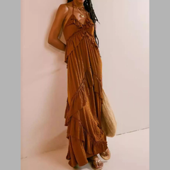 Ruffled Halter Neck Maxi Dress