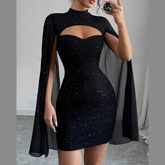 Cutout Bodycon Mini Dress with Cape Sleeves