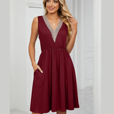 Pocketed V-Neck Wide Strap Dress