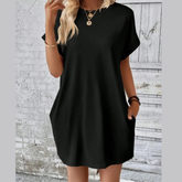 Pocketed Round Neck Short Sleeve Dress