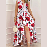 Ruffled Plunge Sleeveless Maxi Dress