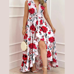 Ruffled Plunge Sleeveless Maxi Dress
