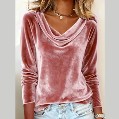 Velvet Cowl Neck Long Sleeve T-Shirt