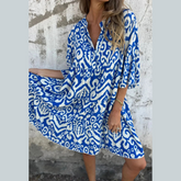 Full Size Printed Notched Half Sleeve Dress Plus Size