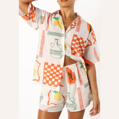 Printed Button Up Top and Shorts Set