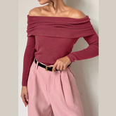 Off-Shoulder Long Sleeve Knit Top