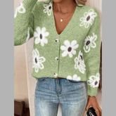 Floral Print Button-Up Knit Cardigan