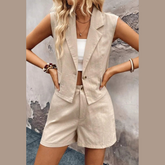 One Button Sleeveless Top and Shorts Set