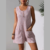 Full Size Button Front Romper with Pockets Plus Size