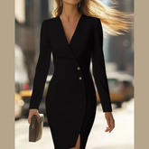 Long Sleeve Blazer Dress with Button Detail