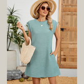 Elegant Round Neck Cap Sleeve Mini Dress