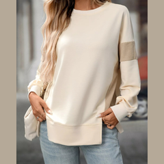 Trendy Side Slit Round Neck Sweatshirt