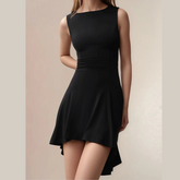 High-Low Round Neck Sleeveless Mini Dress