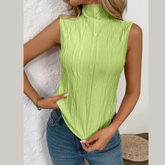 Texture Turtleneck Sleeveless Top