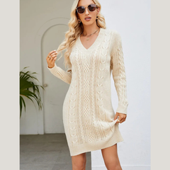 Trendy Cable-Knit Long Sleeve Sweater Dress