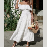 Ruched Off Shoulder Short Sleeve Midi Dress