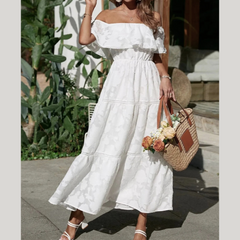 Ruched Off Shoulder Short Sleeve Midi Dress