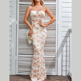 Floral Print Strappy Bodycon Maxi Dress