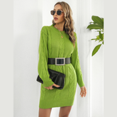 Cozy Cable-Knit Round Neck Sweater Dress