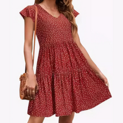 Polka Dot Ruffle Sleeve V-Neck Mini Dress