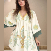 Printed V-Neck Kimono Sleeve Mini Dress