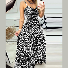 Full Size Leopard Print Spaghetti Strap Maxi Dress Plus Size