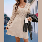 V-Neck Long Sleeve Sweater Dress