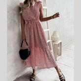 Ruffled Surplice Printed Cap Sleeve Dress