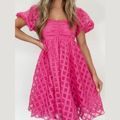 Plaid Puff Sleeve Babydoll Dress