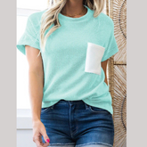 Corded Knit Color Block Pocketed Crew Neck T Shirt